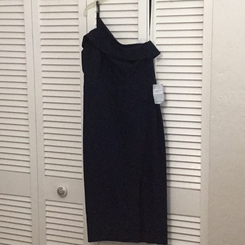 One shoulder navy dress